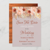 Rustoordse Boho Pampas Gras & Koperen Bruiloft Save The Date (Voorkant / Achterkant)