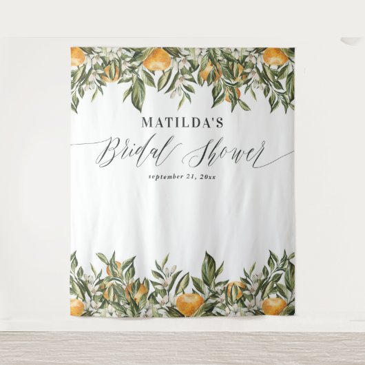Rustoorkaars oranje citrus botanische bruidsshower wandkleed (Voorkant)