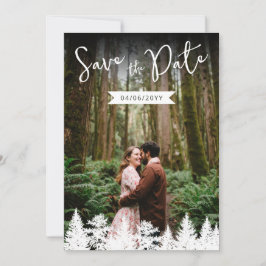 Rustoplaten Huwelijksfototemplate en dennenboomvor Save The Date
