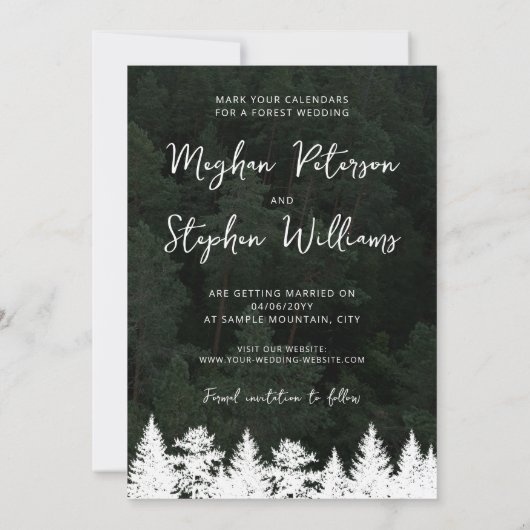 Rustoplaten Huwelijksfototemplate en dennenboomvor Save The Date (Achterkant)