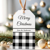 Rustoque zwart-wit geruit kerstfeest cadeaulabel
