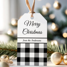 Rustoque zwart-wit geruit kerstfeest cadeaulabel