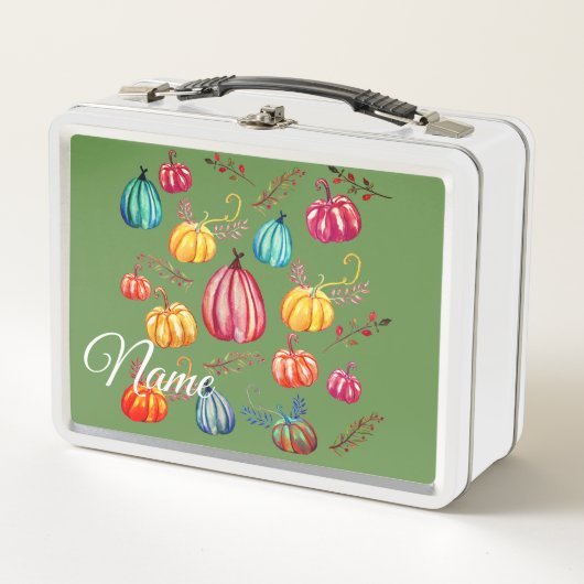 Rustos Pompoenen Kunst Aangepaste Naam Lunchbox (Voorkant)