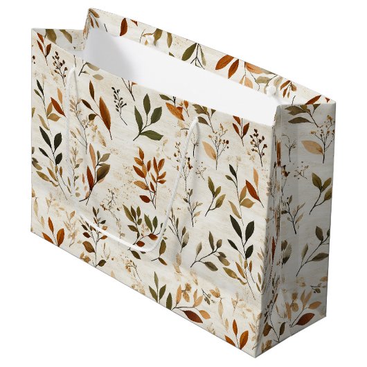 Rustoze Geperste Bladeren Patroon –Herfst Botanisc Groot Cadeauzakje (Voorkant Gekanteld)