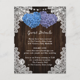 Rustoze paarse en blauwe bloemige bijlagekaart informatiekaartje