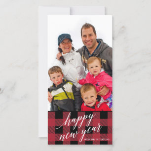 Rustrode Flanellen Gelukkig Nieuwjaar Fotokaart Feestdagenkaart