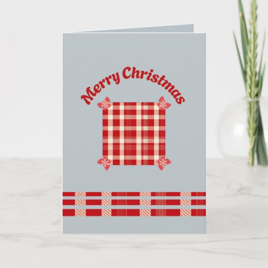 Rustrode Gingham Kerstkaart met Festieve Strik Kaart (Voorkant)
