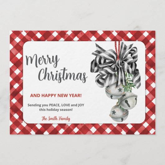 Rustrode Gingham Noël Kerst Uitnodiging (Voorkant)