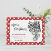 Rustrode Gingham Noël Kerst Uitnodiging (Staand voorkant)