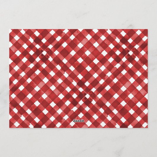 Rustrode Gingham Noël Kerst Uitnodiging (Achterkant)