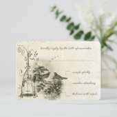 Rustromantische vintage vogelkooi liefdesvogels RSVP kaartje (Staand voorkant)
