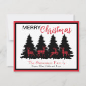 Rustrood zwart buffelruitjespatroon herten en bome feestdagenkaart (Voorkant)