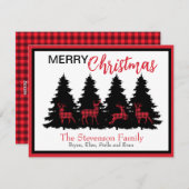 Rustrood zwart buffelruitjespatroon herten en bome feestdagenkaart (Voorkant / Achterkant)
