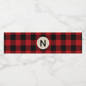 Rustrood Zwart Katernenkledij Kraft Monogram Feest Waterfles Etiket (Enkel label)