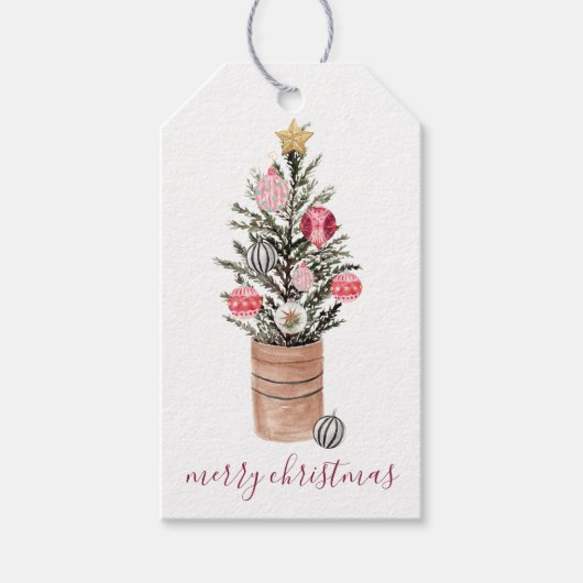 Rustwaterverf Kerstboom Cadeaulabel (Voorkant)