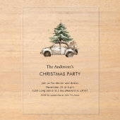 Rustwaterverf Kerstmis met Oude Auto Acryl Uitnodigingen (Voorkant)