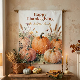 Rustwaterverf Pompoen Wilde Bloem Thanksgiving Wandkleed