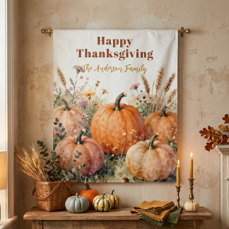 Rustwaterverf Pompoen Wilde Bloem Thanksgiving Wandkleed