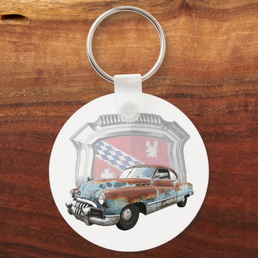 Rusty 1950 Buick met Emblem Sleutelhanger (Voorkant)