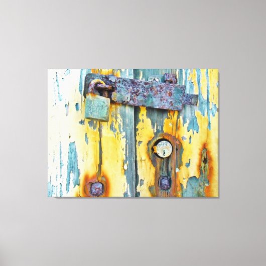 Rusty aqua geschilderd schuur deur lock galerij ca canvas afdruk (Voorkant)