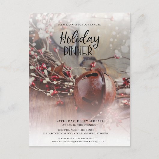 Rusty Bells Holly Berries Holiday Dinner Invitati Briefkaart (Voorkant)