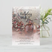 Rusty Bells Holly Berries Holiday Dinner Kaart (Staand voorkant)