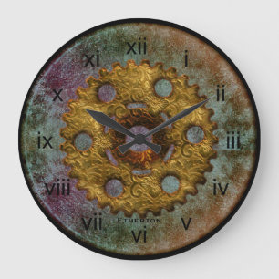 Rusty Blue and Brass Tones Steampunk Clock Grote Klok