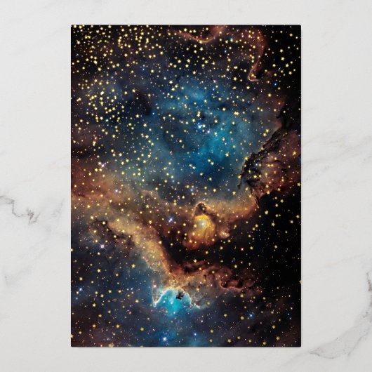 Rusty Blue Cloud Nebula Gold Folie Uitnodiging (Voorkant)
