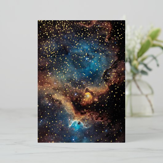 Rusty Blue Cloud Nebula Gold Folie Uitnodiging (Staand Voorkant)