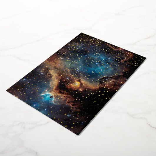 Rusty Blue Cloud Nebula Gold Folie Uitnodiging (Gedraaid)