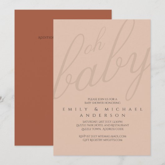 Rusty Blush Typografie Baby shower Geslacht Kaart (Voorkant / Achterkant)
