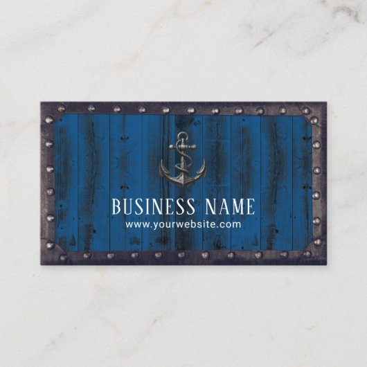 Rusty Boat Anchor  Metal Framed Navy Wood Visitekaartje (Voorkant)