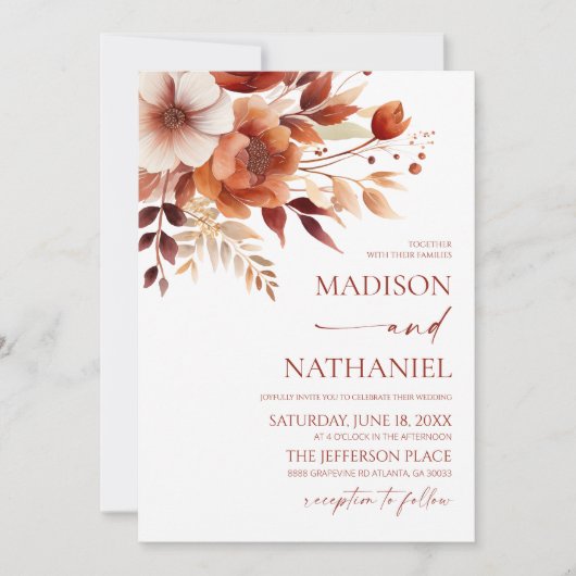 Rusty Bourgogne Brown Bloemen Tuin Huwelijk Kaart (Voorkant)