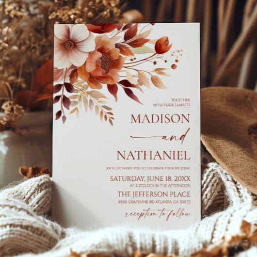 Rusty Bourgogne Brown Bloemen Tuin Huwelijk Kaart