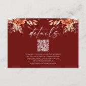 Rusty Bourgogne Floral QR Code Trouwdetails Informatiekaartje (Voorkant)
