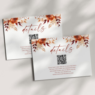 Rusty Bourgogne Floral QR Code Trouwdetails Informatiekaartje