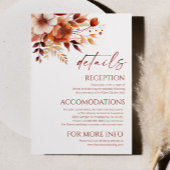 Rusty Bourgondië Bruine Bloemen Trouwdetails Informatiekaartje