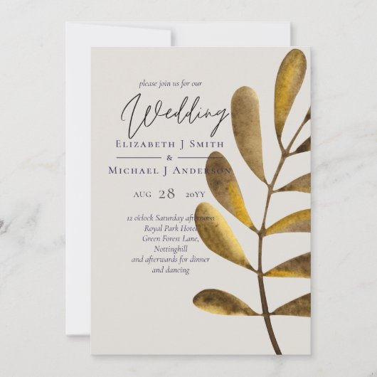 Rusty bronze Leaf Wedding Invitation (Voorkant)