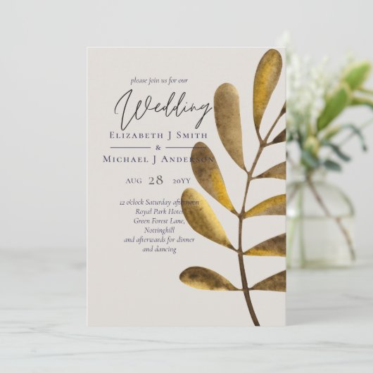 Rusty bronze Leaf Wedding Invitation (Staand voorkant)