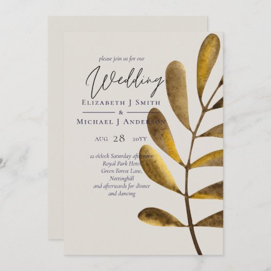 Rusty bronze Leaf Wedding Invitation (Voorkant / Achterkant)