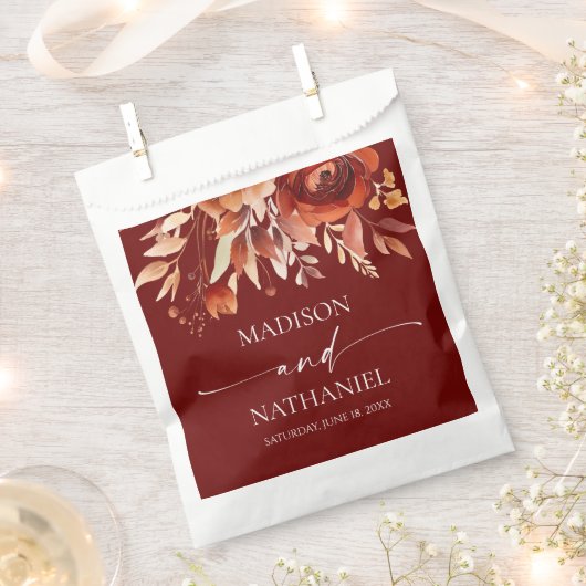 Rusty Burgundy Brown Bloemen Huwelijk Bedankzakje (Geknipt)