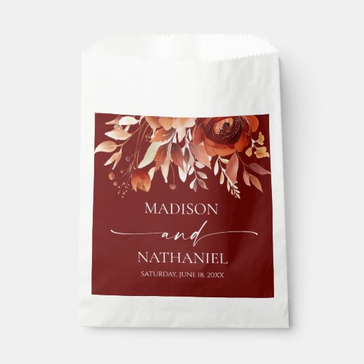 Rusty Burgundy Brown Bloemen Huwelijk Bedankzakje (Voorkant)