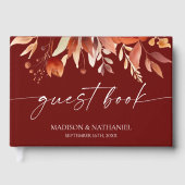 Rusty Burgundy Brown Bloemen Huwelijk Gastenboek (Voorkant)