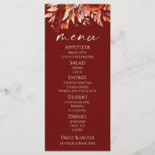 Rusty Burgundy Brown Bloemen Huwelijk Menu (Voorkant)