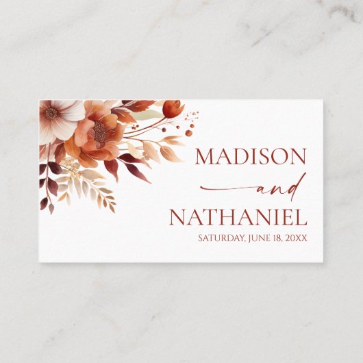 Rusty Burgundy Brown Bloemen Huwelijk Plaatskaartje (Achterkant)
