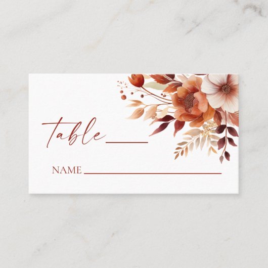 Rusty Burgundy Brown Bloemen Huwelijk Plaatskaartje (Voorkant)