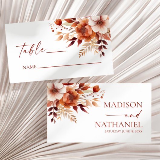 Rusty Burgundy Brown Bloemen Huwelijk Plaatskaartje