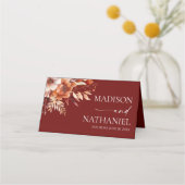 Rusty Burgundy Brown Bloemen Huwelijk Plaatskaartje (Achterkant)