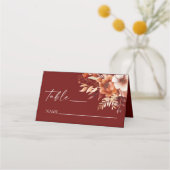 Rusty Burgundy Brown Bloemen Huwelijk Plaatskaartje (Voorkant)