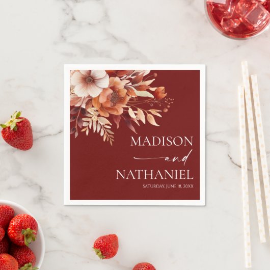 Rusty Burgundy Brown Bloemen Huwelijk Servet (Insitu)